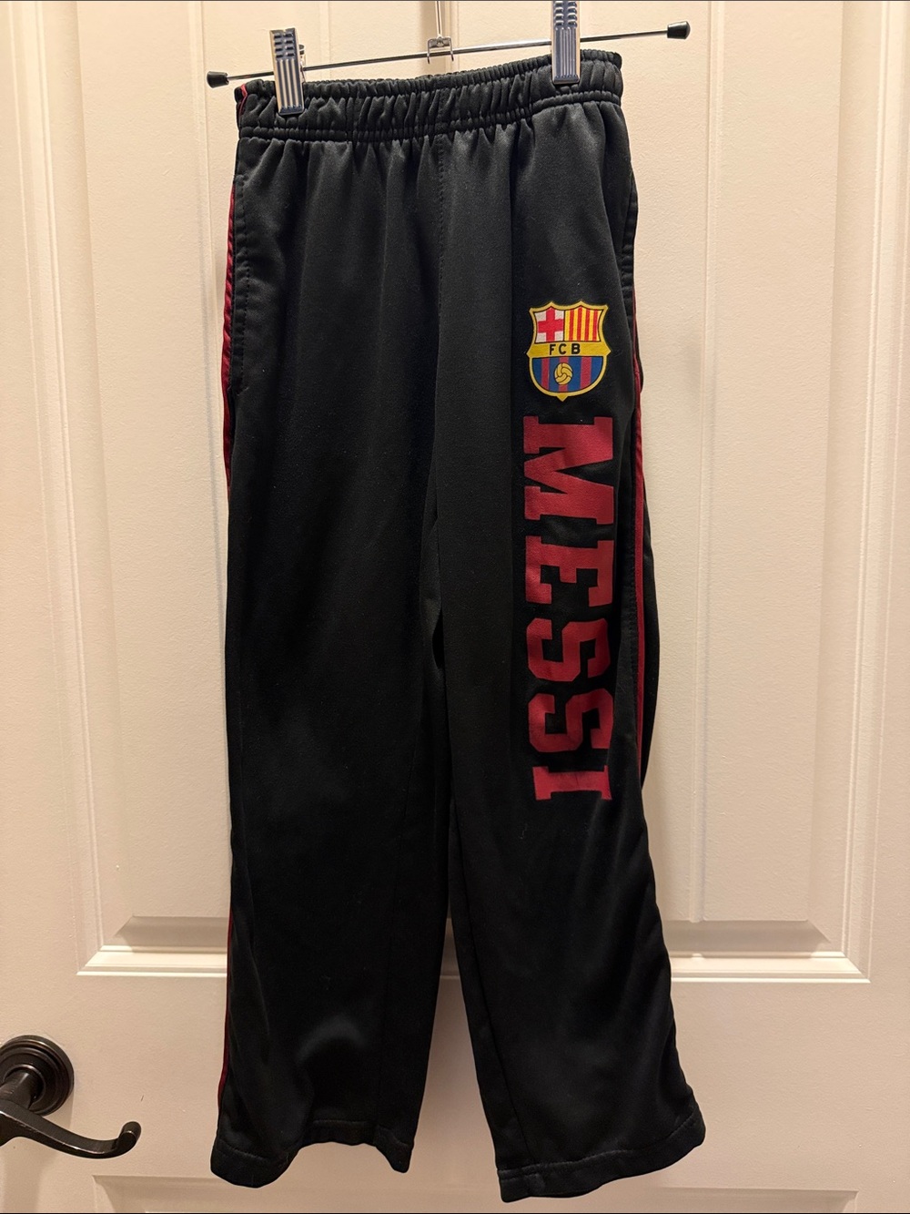 FC Barcelona Kids Black Track Pants with Red Messi Logo and Red Striping  (7)